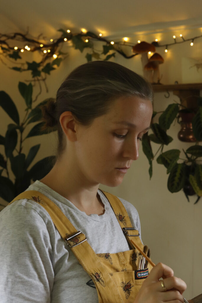 The artist at work in her studio.