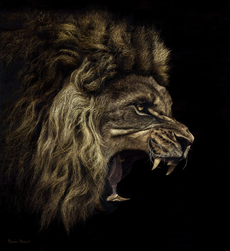 Painting of a Lion, roaring aggressively